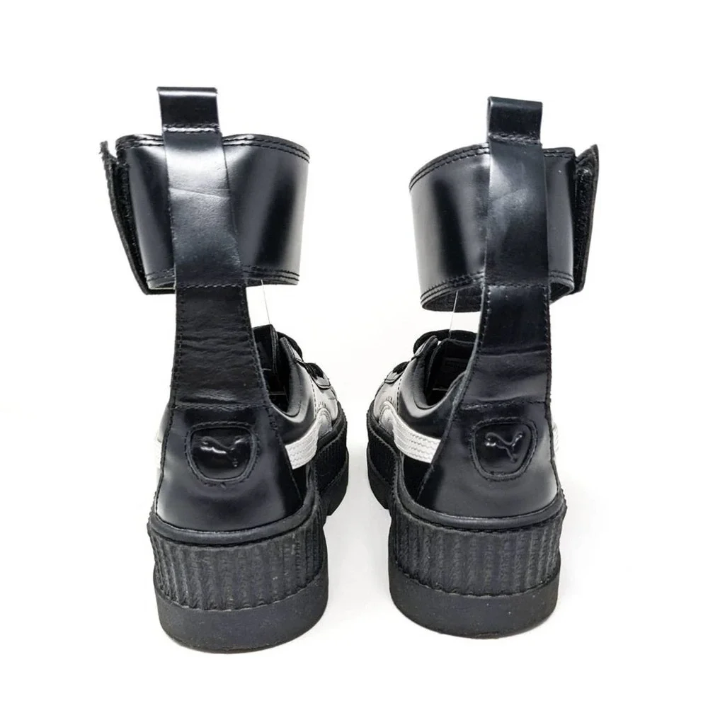 Puma Fenty Womens 9 Ankle Strap Creepers Platform Black Leather Sneakers EUC - Picture 7 of 10